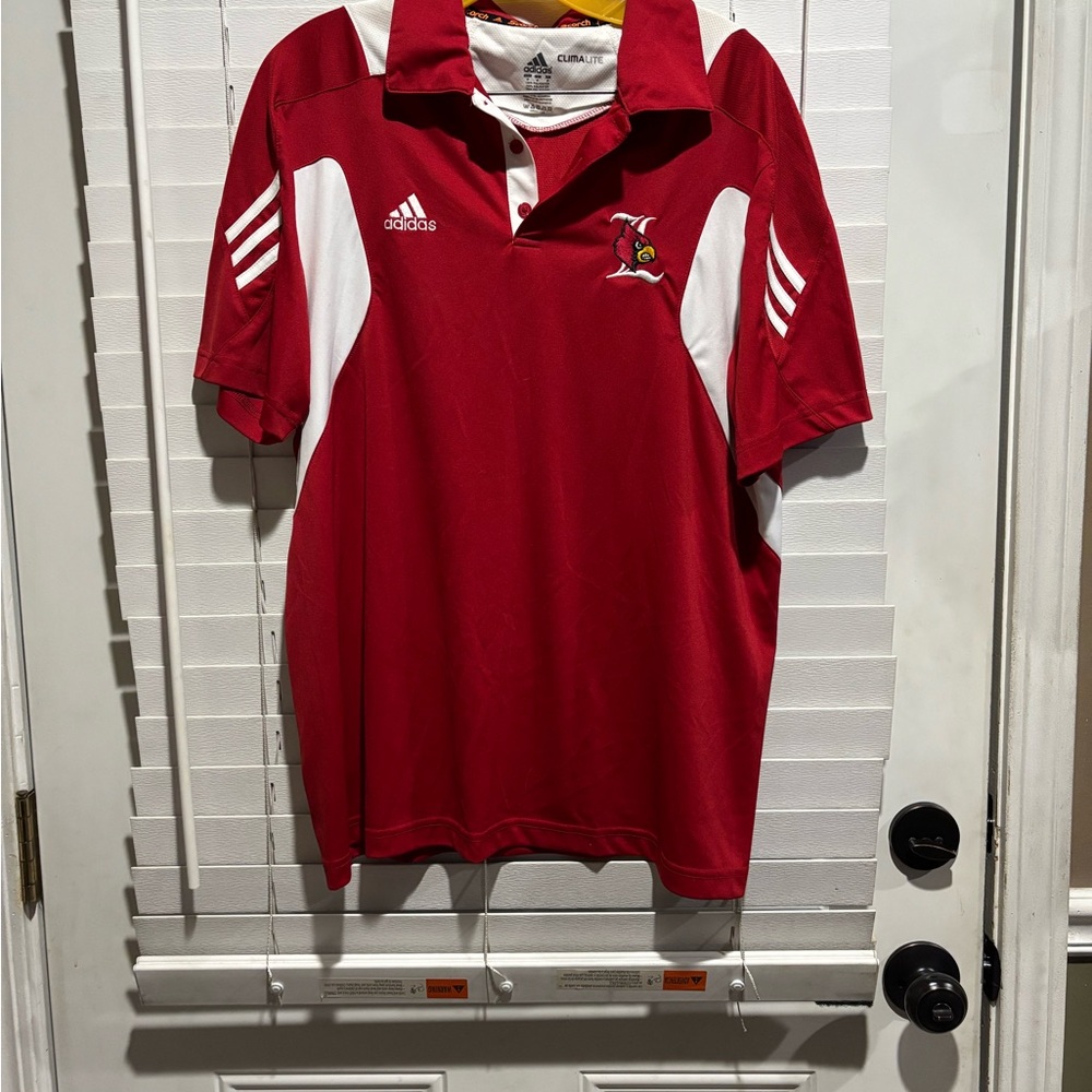 Adidas Red and White Polo Shirt